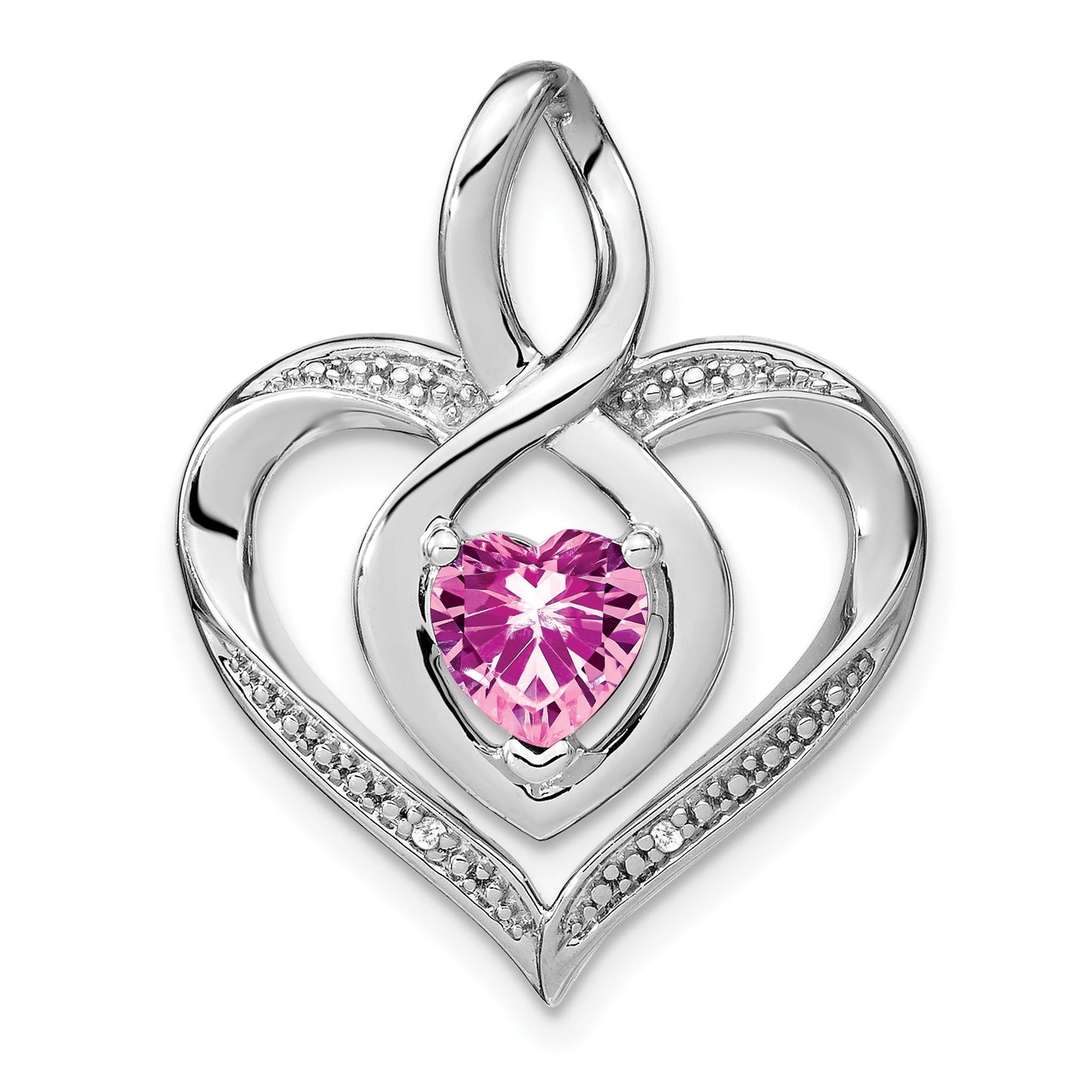 Lab Created Sapphire and Diamond Heart In Heart Pendant