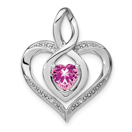 Lab Created Sapphire and Diamond Heart In Heart Pendant