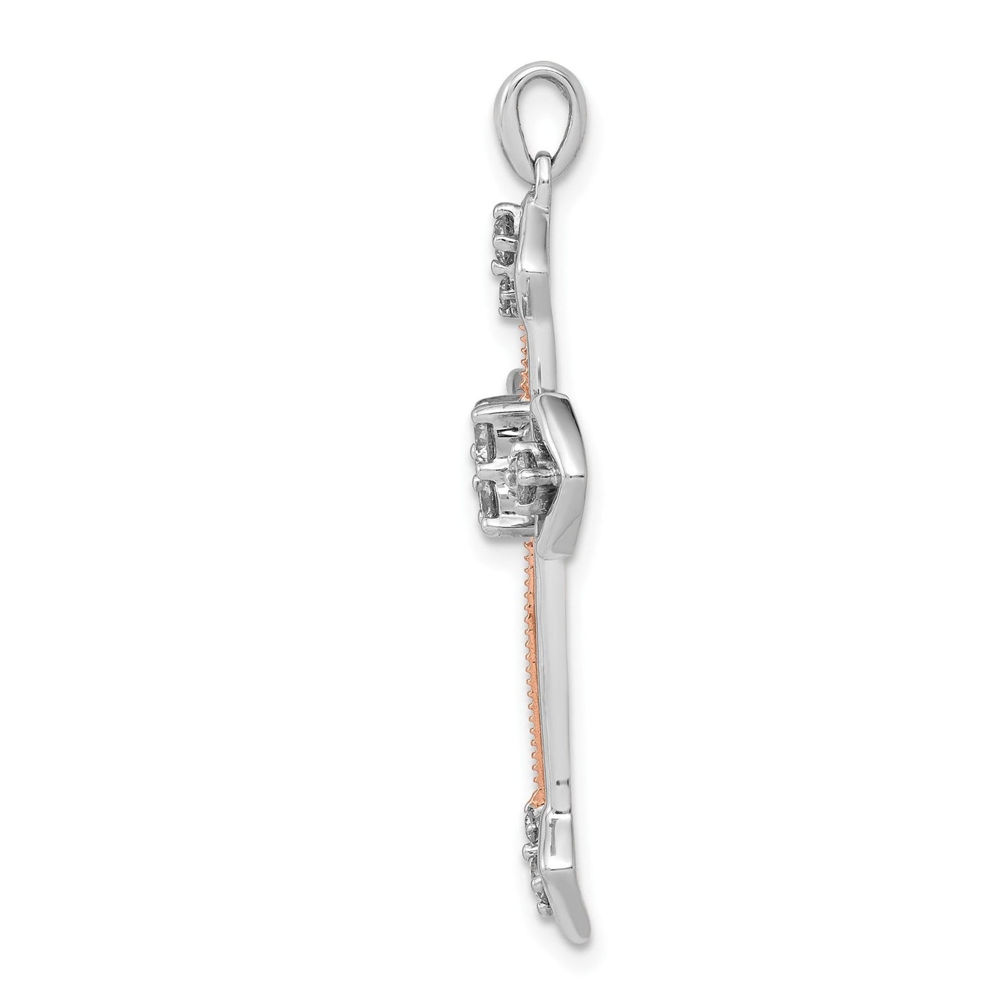 14k Two Tone Rose and White Gold 3/8 carat Lab Grown Diamond Cross Pendant