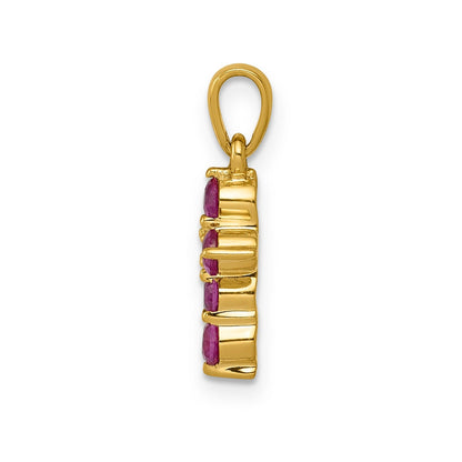 14k Gold Natural Ruby and Diamond Cross Pendant