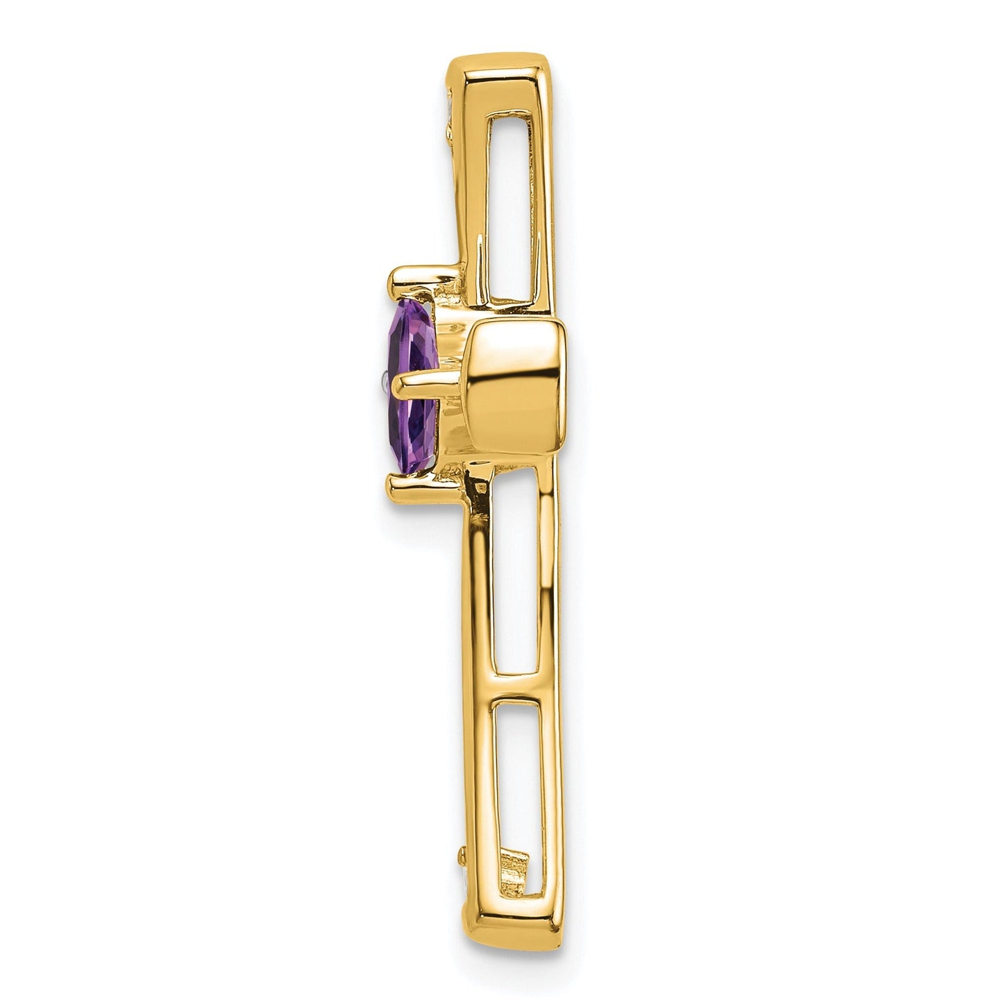 Natural Purple Amethyst and Diamond Cross Pendant Gold
