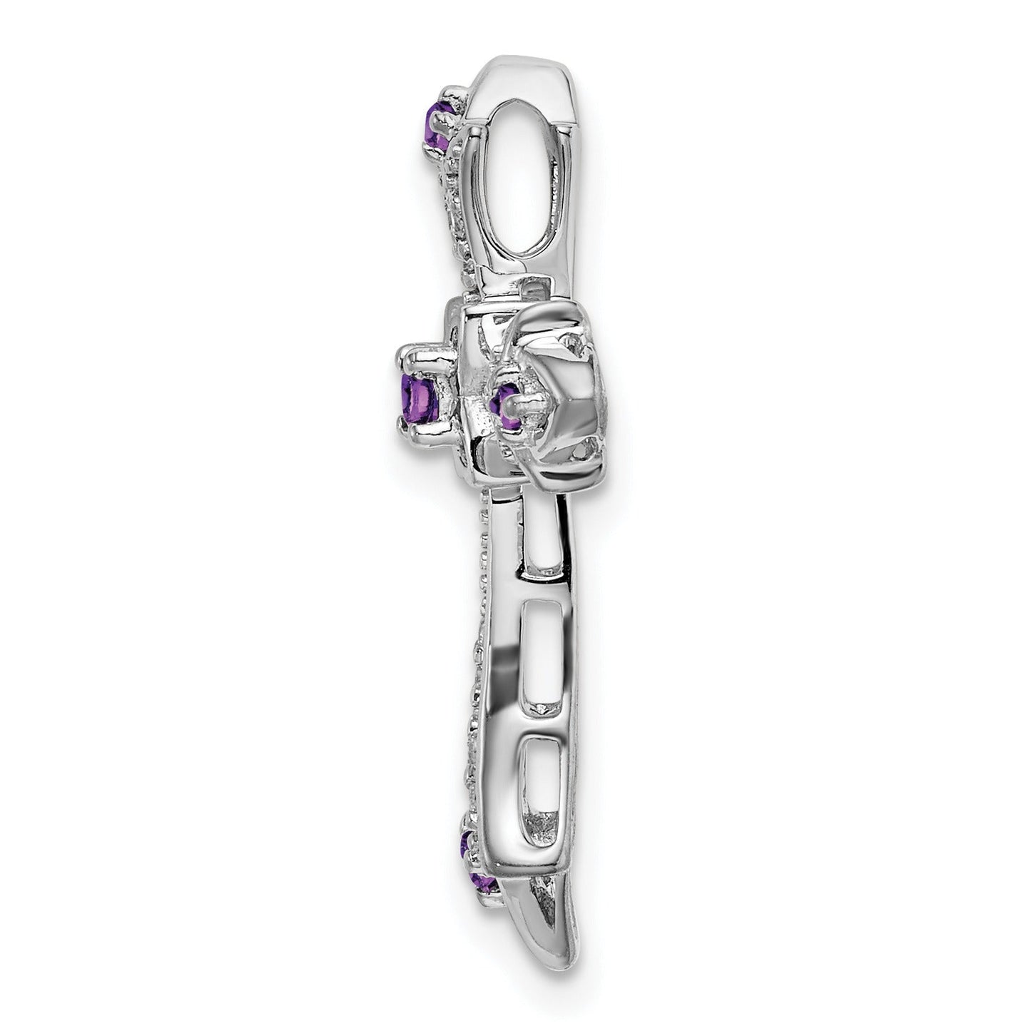 Gold Round Natural Amethyst and Diamond Pendant