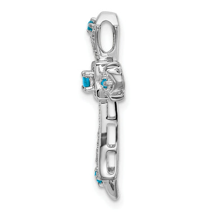 Gold Round Natural Swiss Blue Topaz and Diamond Pendant