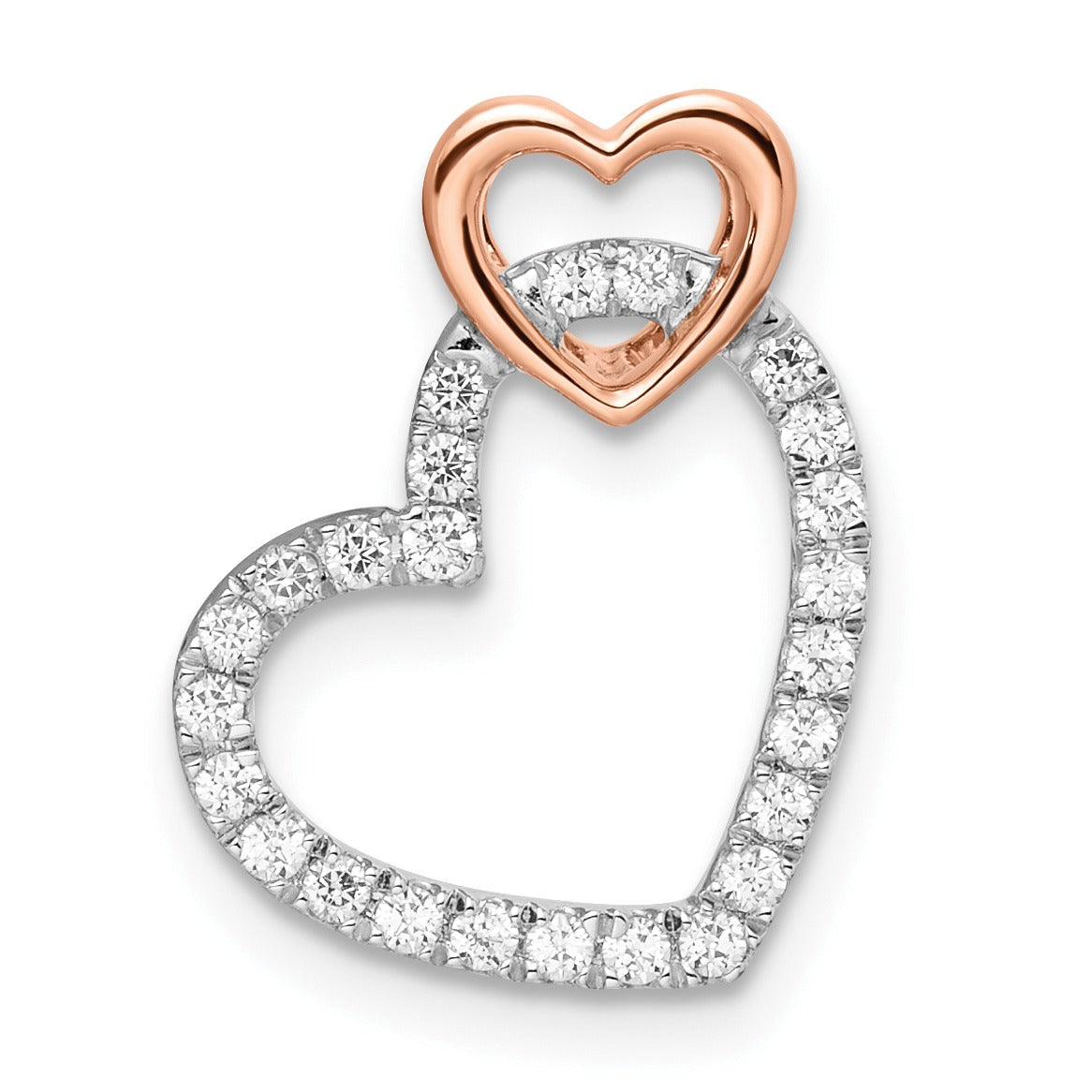 14k Gold Lab Grown Diamond Double Heart Chain Slide Pendant