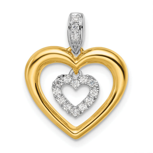 14k Two-tone 1/6 carat Lab Grown Diamond Dangle Double Heart Pendant