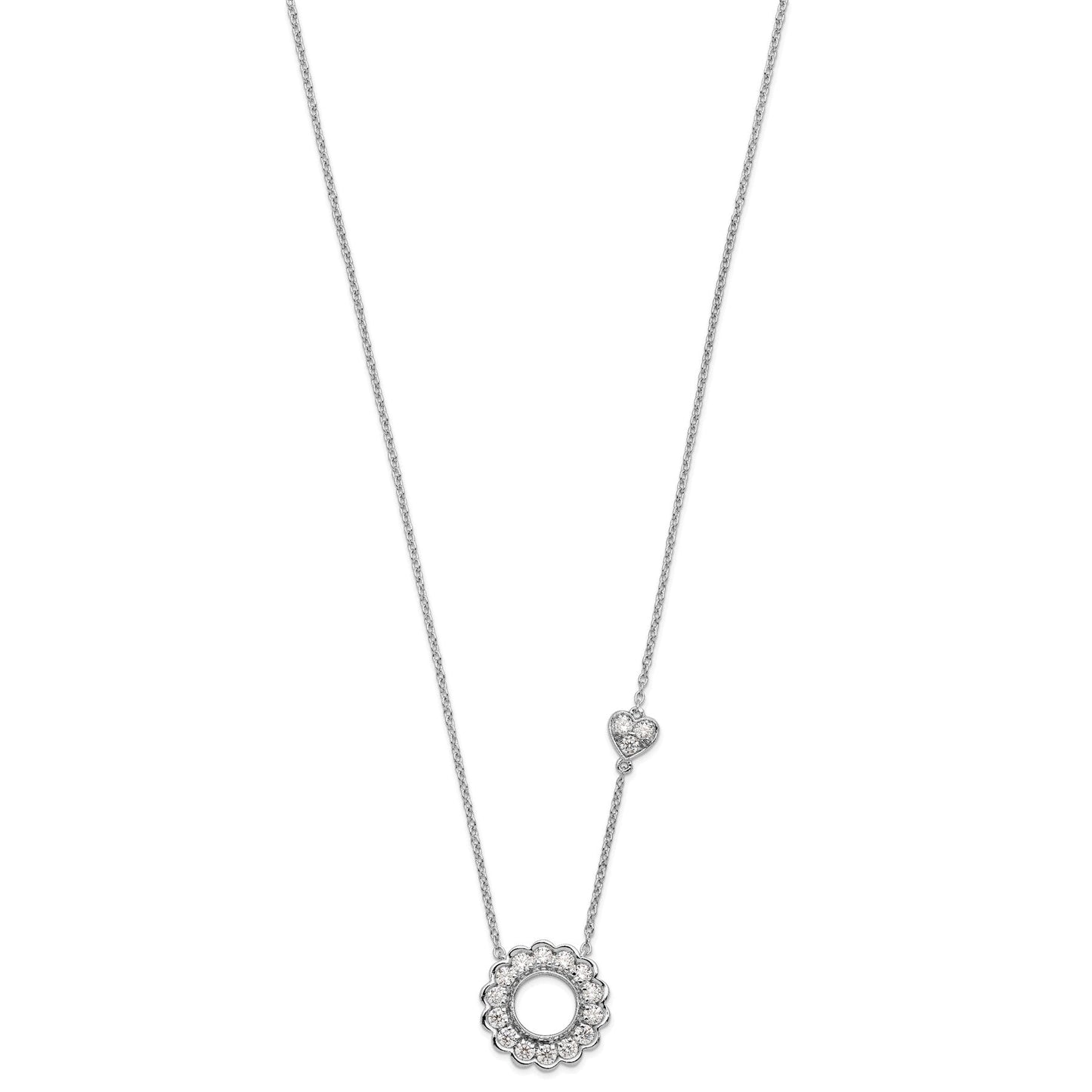 Lab Grown Diamond Heart and Circle Necklace 14k White Gold