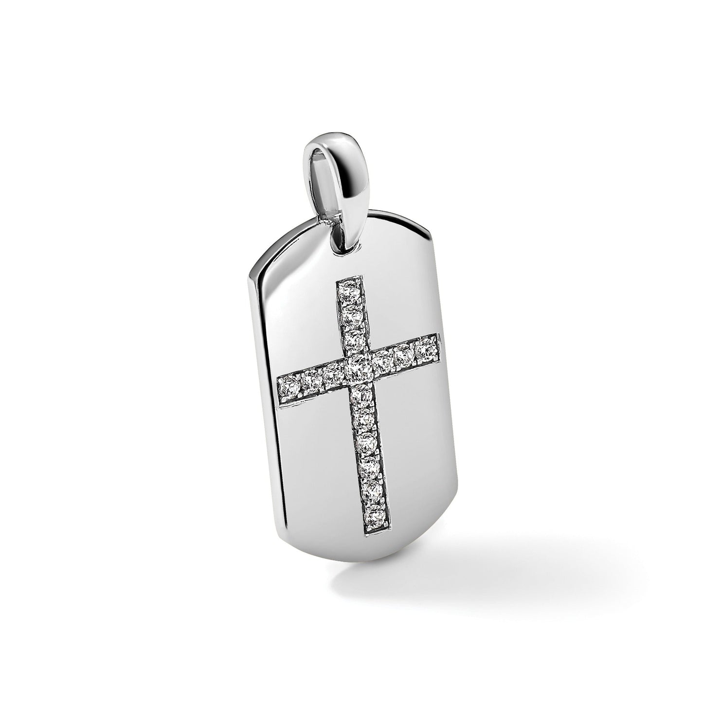 14K Gold Lab Grown Diamond Cross Dog Tag Pendant