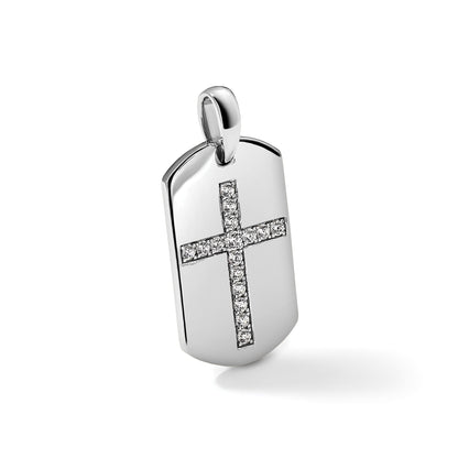 14K Gold Lab Grown Diamond Cross Dog Tag Pendant