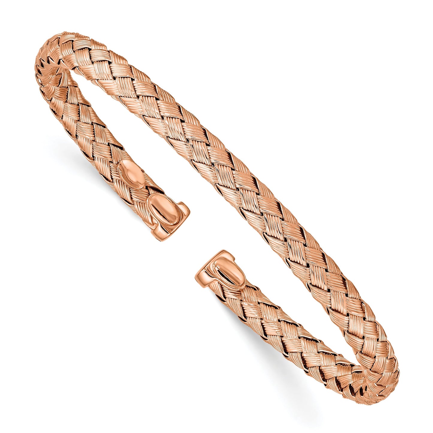 Rose Gold over Sterling Silver Textured Woven Open Slip-On Adjustable Bangle Bracelet