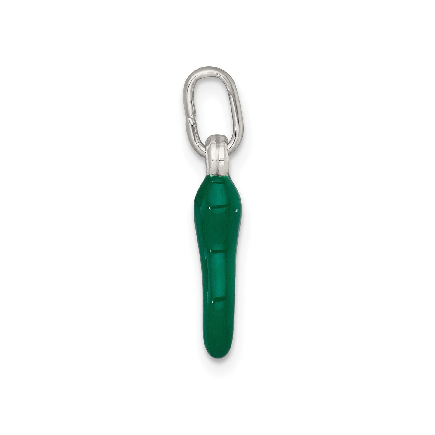 Silver Green Enamel Italian Horn Pendant Only