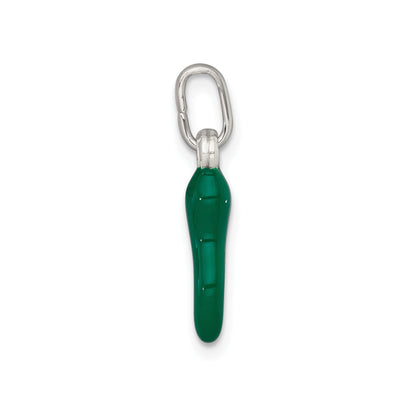 Silver Green Enamel Italian Horn Pendant Only