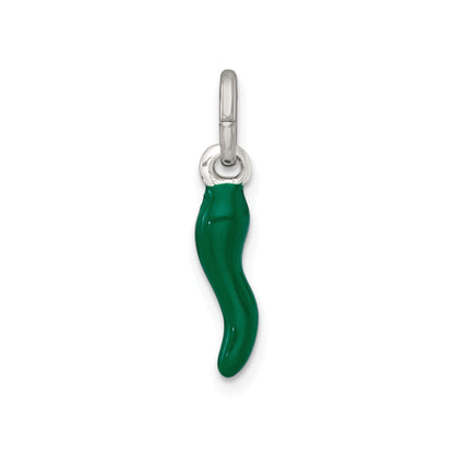 Silver Green Enamel Italian Horn Pendant Only
