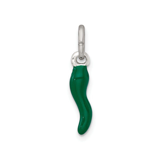 Silver Green Enamel Italian Horn Pendant Only