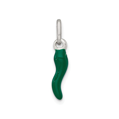 Silver Green Enamel Italian Horn Pendant Only