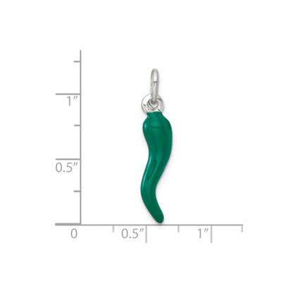 Sterling Silver Green Enamel Italian Horn Pendant Only