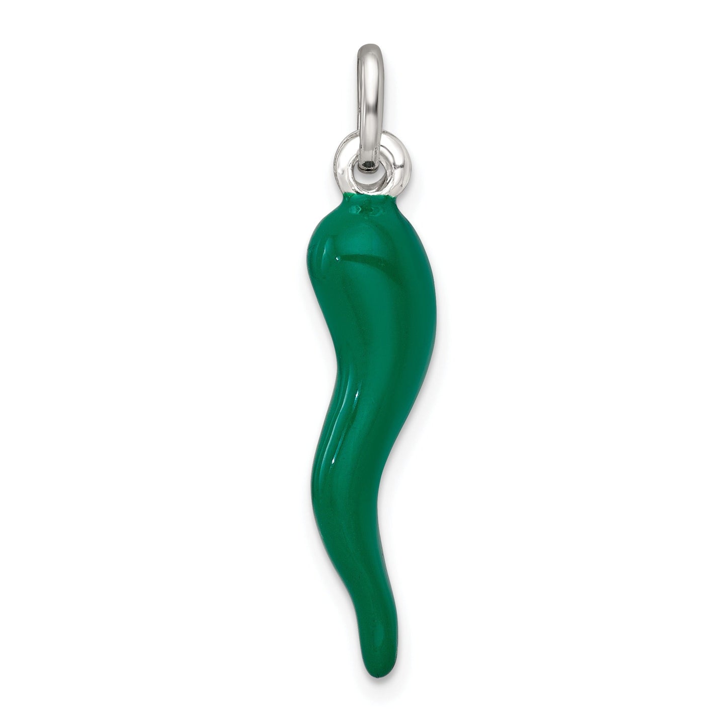 Green Enamel Italian Horn Silver Pendant Only