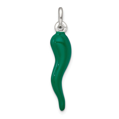 Green Enamel Italian Horn Silver Pendant Only