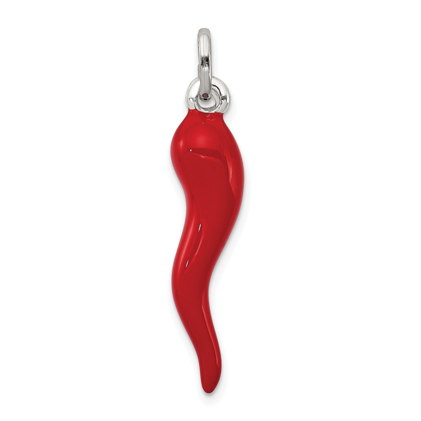Sterling Silver Red Enamel Italian Horn Pendant Only