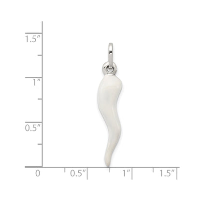 Silver White Enamel Italian Horn Pendant Only - for Men