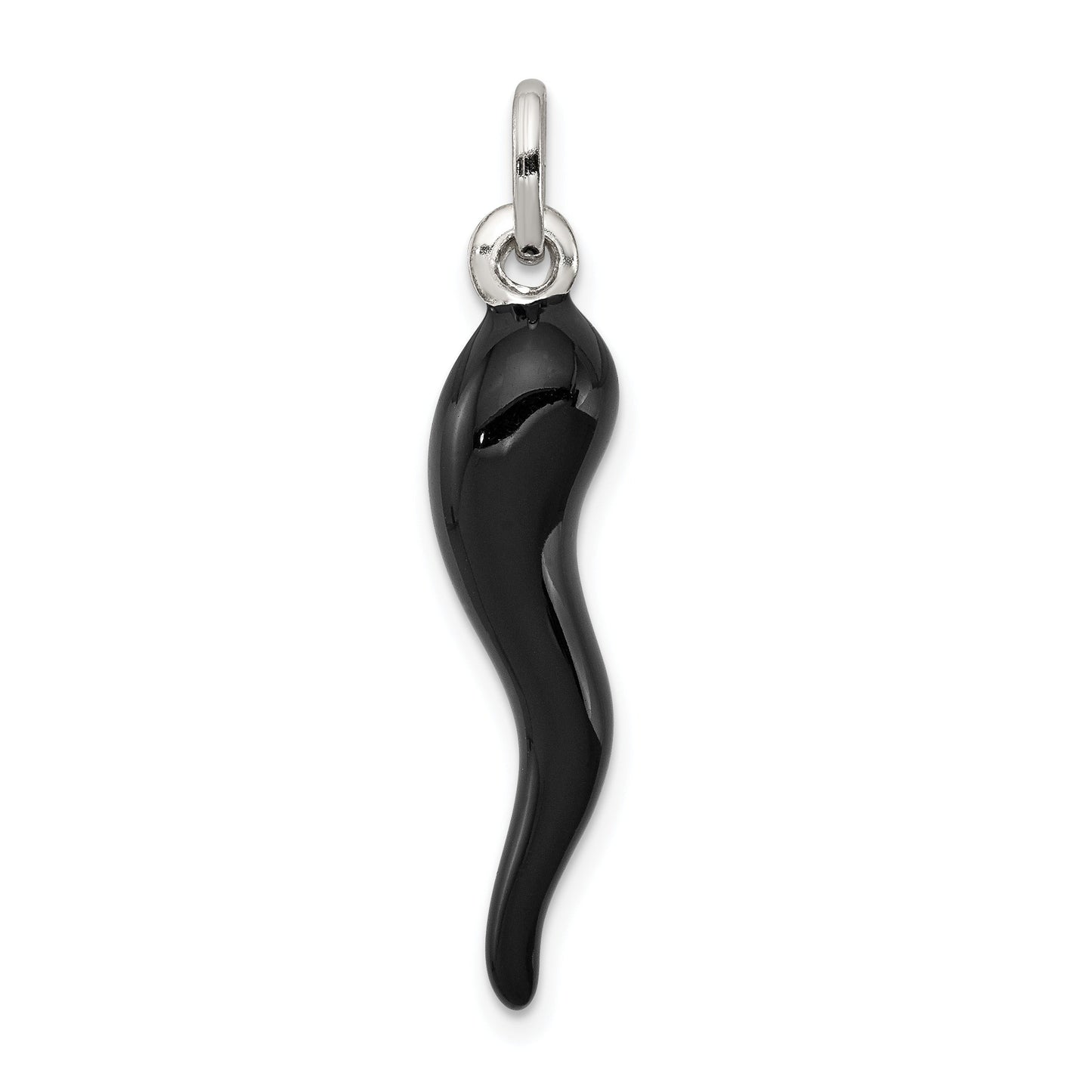 3D Black Enamel Italian Horn Silver Pendant Only