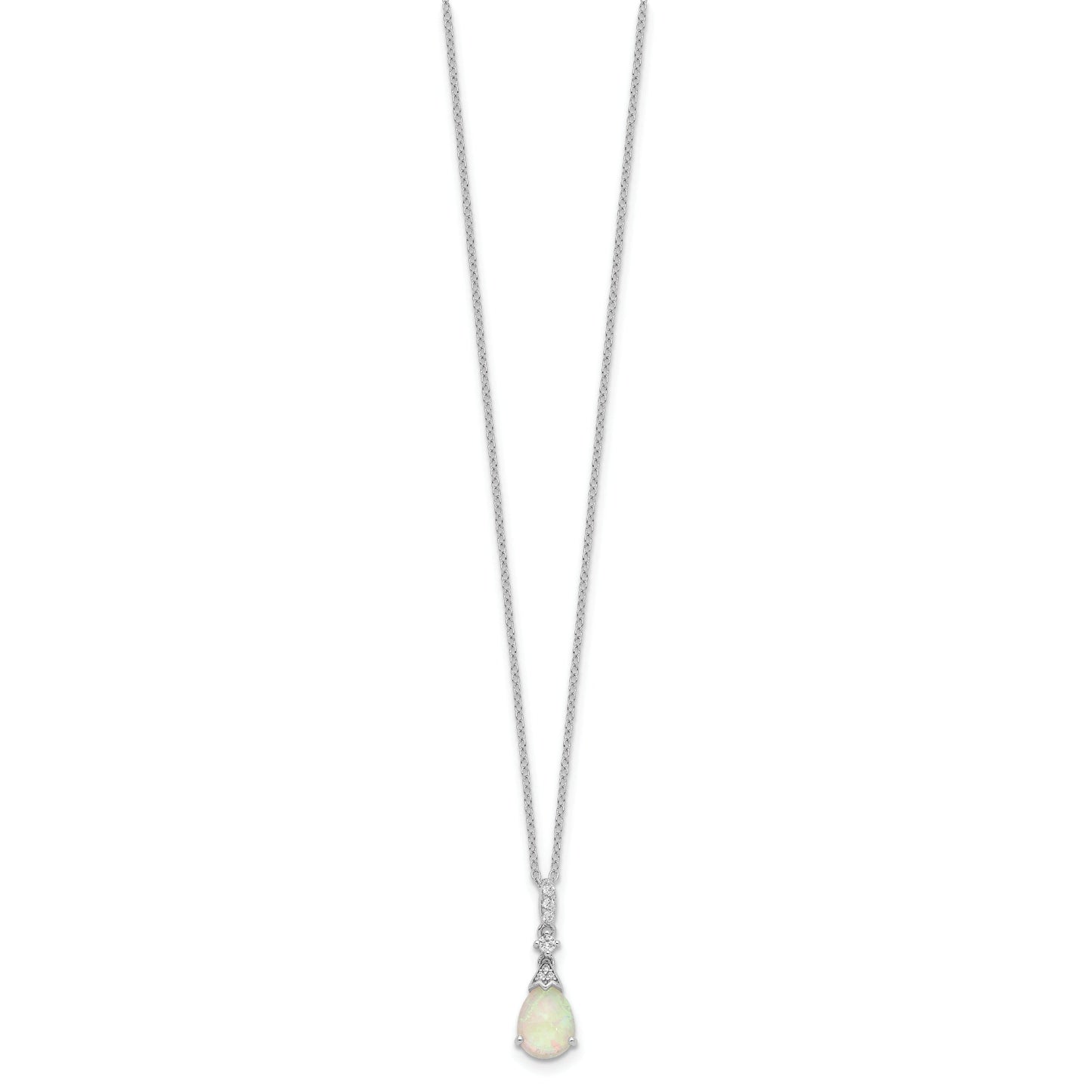 Lab Created Opal Teardrop 18 Inch Necklace Silver