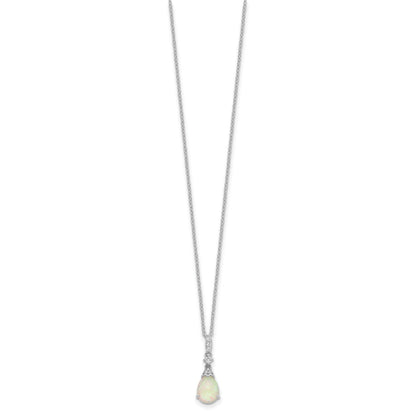 Lab Created Opal Teardrop 18 Inch Necklace Silver