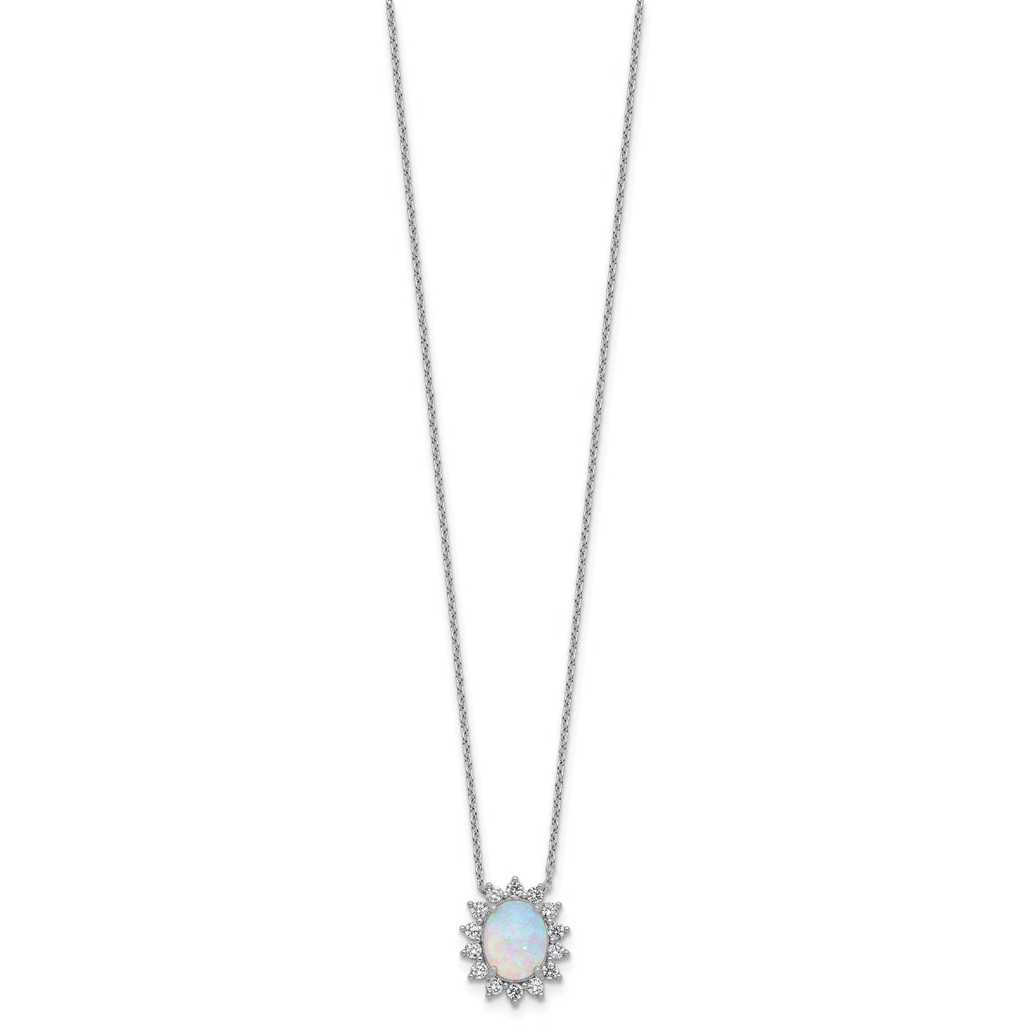 Sterling Silver Created Opal Oval Halo Necklace