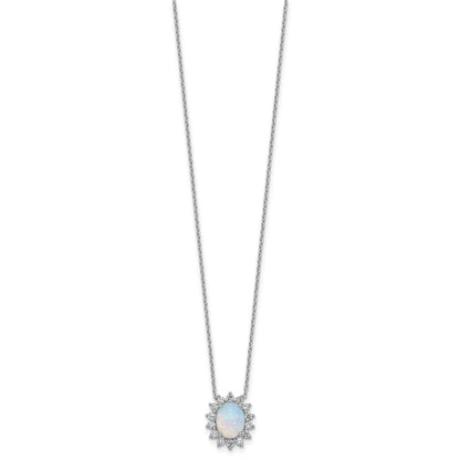Sterling Silver Created Opal Oval Halo Necklace