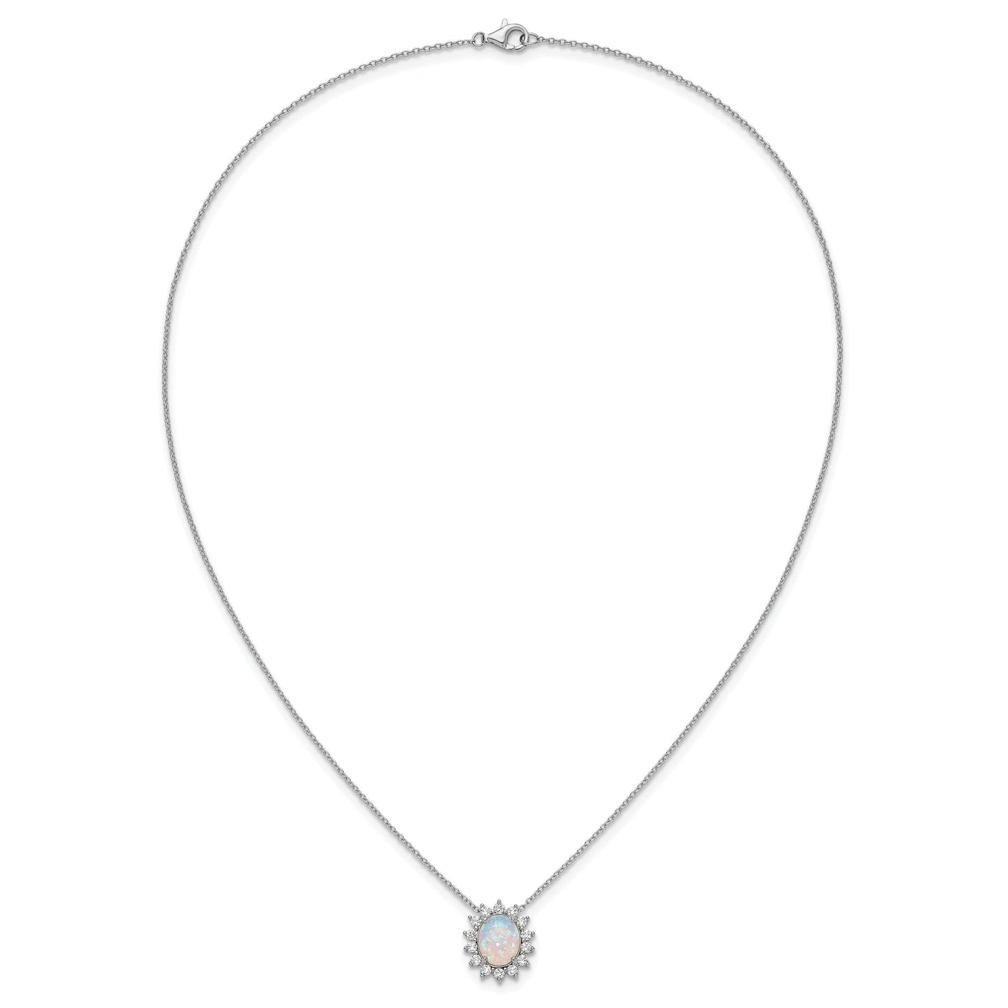 Sterling Silver Created Opal Oval Halo Necklace