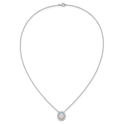 Sterling Silver Created Opal Oval Halo Necklace