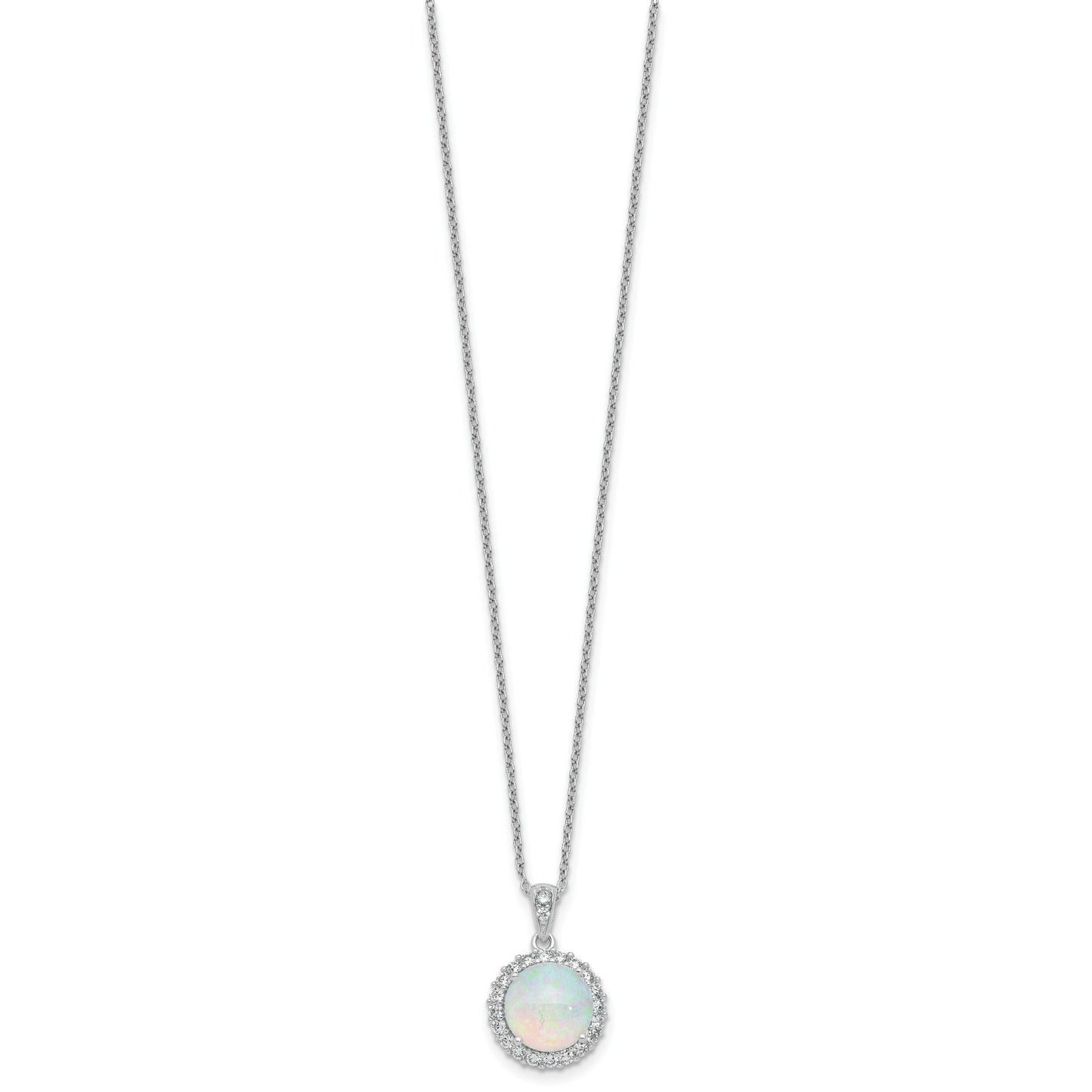 Lab Created Opal and CZ Halo Circle Necklace Sterling Silver