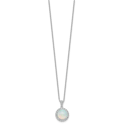 Lab Created Opal and CZ Halo Circle Necklace Sterling Silver