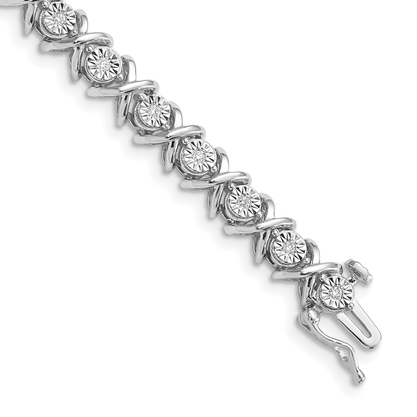 0.01 Ct Round White Diamond Prong Sterling Silver X Link Tennis Bracelet