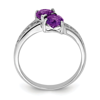 0.85 Ct Heart Purple Amethyst Prong Silver Promise Ring