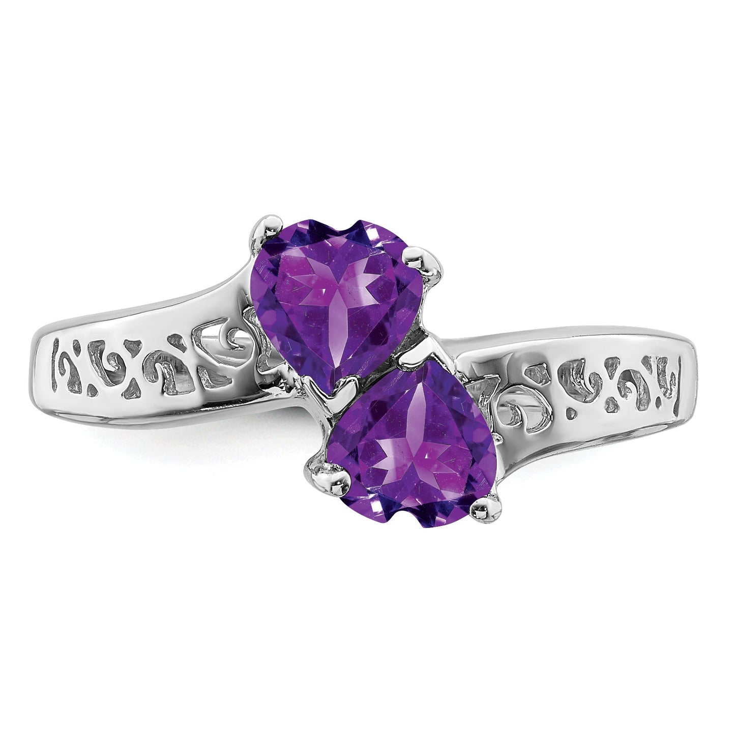 0.85 Ct Heart Purple Amethyst Prong Silver Promise Ring