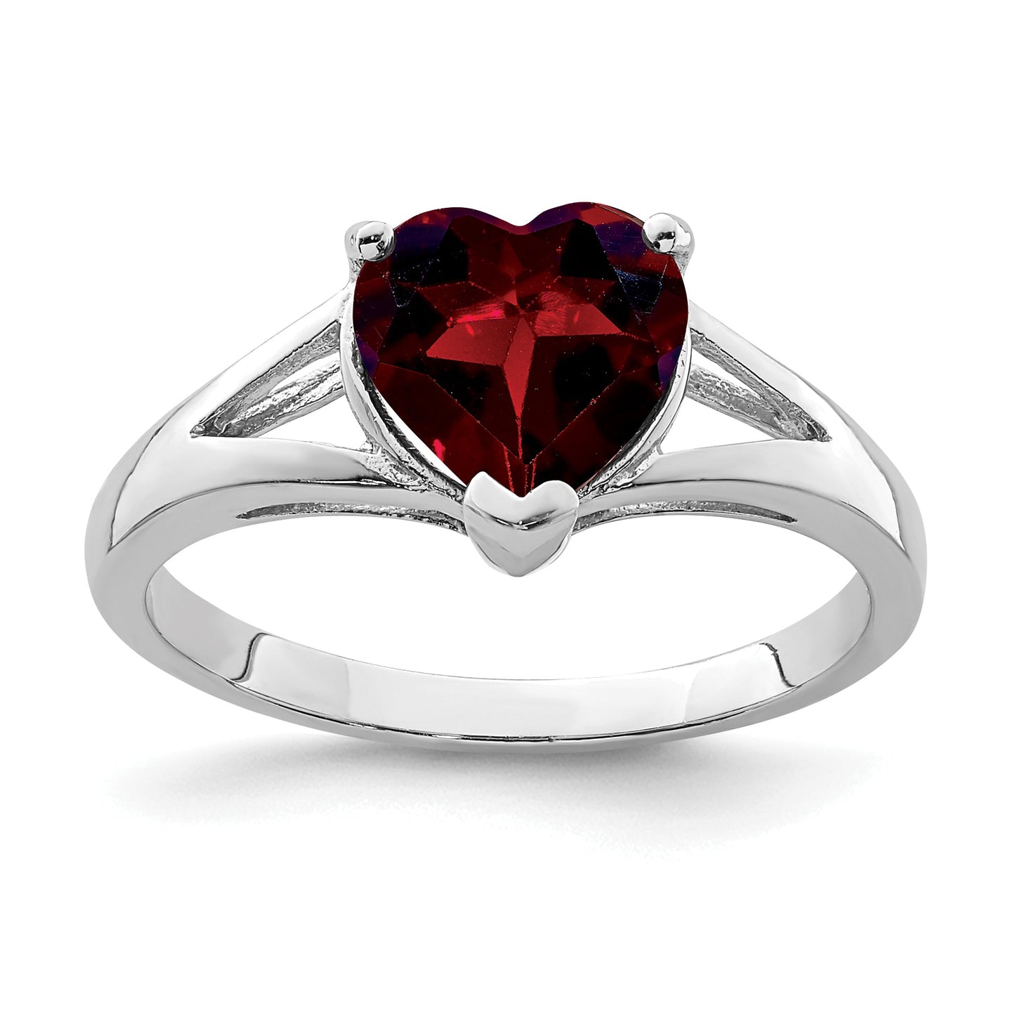 Silver Red Garnet Heart Gemstone Solitaire Ring