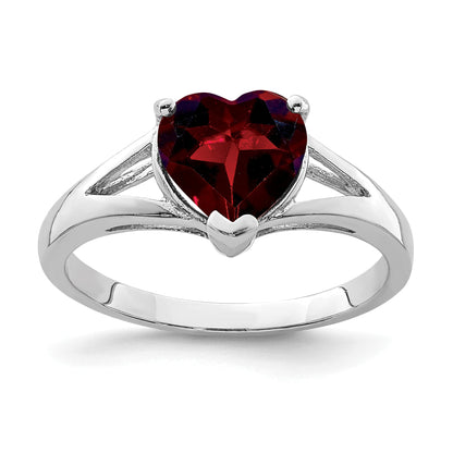 Silver Red Garnet Heart Gemstone Solitaire Ring