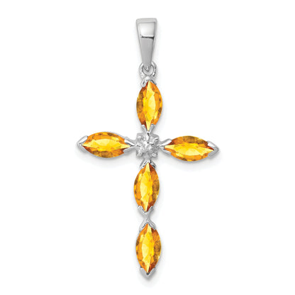 Sterling Silver Natural Citrine and Diamond Pendant