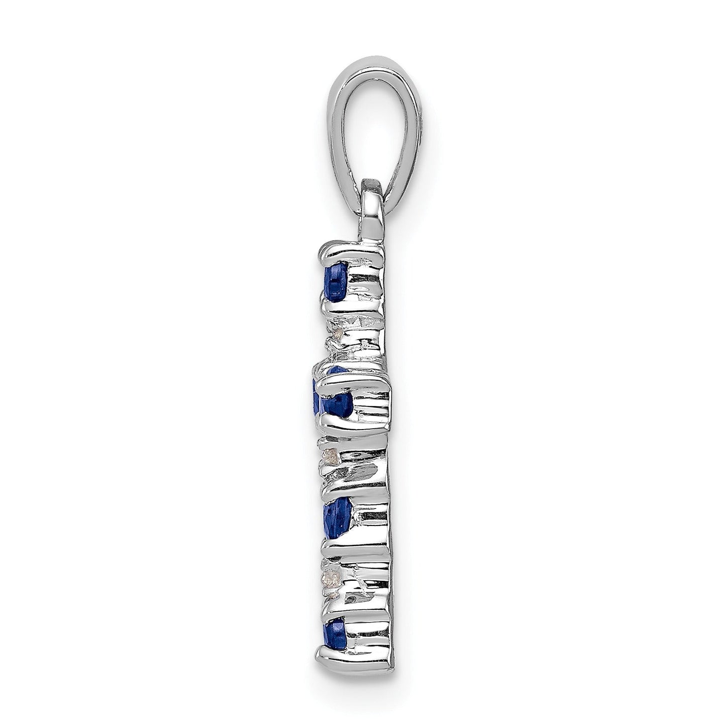 Sterling Silver Natural Blue Sapphire and Diamond Cross Pendant