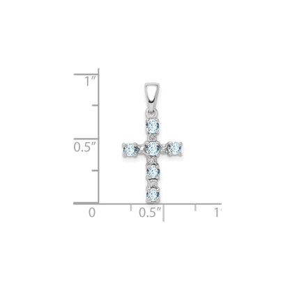 Sterling Silver Natural Blue Aquamarine and Diamond Cross Pendant