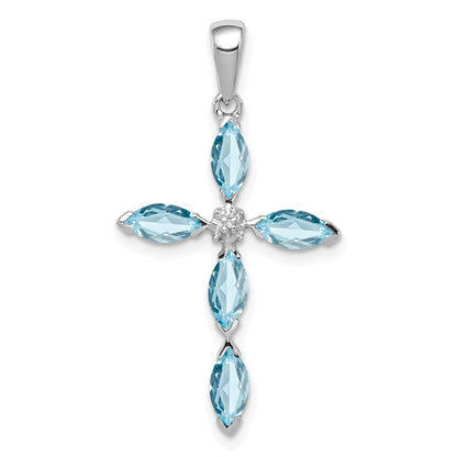 Sterling Silver Natural Blue Sky Blue Topaz and Diamond Pendant