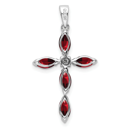 Sterling Silver Natural Garnet and Diamond Pendant