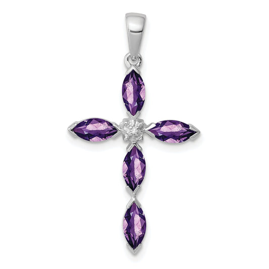 Sterling Silver Natural Amethyst and Diamond Pendant