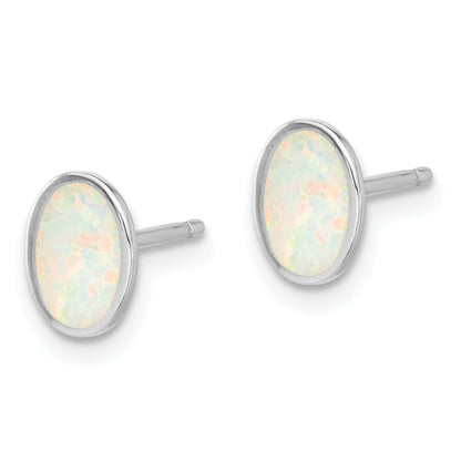 Sterling Silver Created Opal Oval Necklace Earring Set