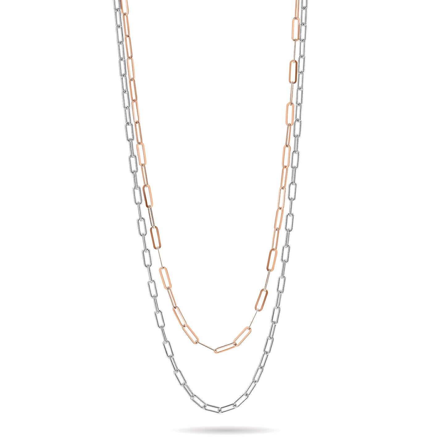 Two-Tone Rose Gold Plated Sterling Silver 2-Strand Paperclip Link Adjustable Slider Bolo Bracelet