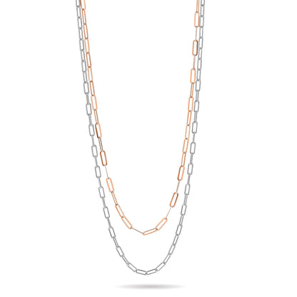 Two-Tone Rose Gold Plated Sterling Silver 2-Strand Paperclip Link Adjustable Slider Bolo Bracelet