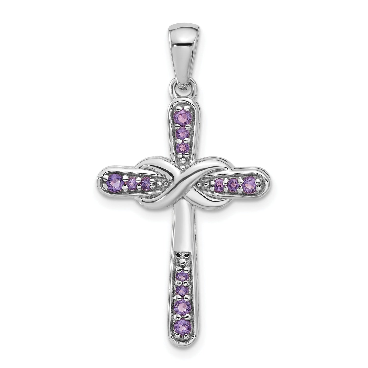 Sterling Silver Rhodium-plated Amethyst Infinity Cross Pendant