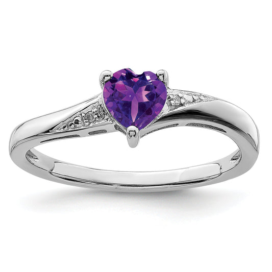 0.41 Ct Heart Purple Amethyst and White Diamond Prong Silver Promise Ring