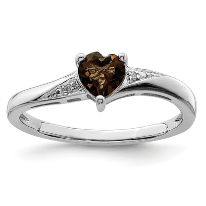 Silver Smoky Quartz Diamond Heart Ring