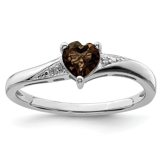 Silver Smoky Quartz Diamond Heart Ring